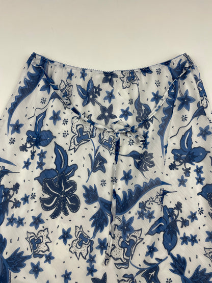 Blue and White Floral Midi Skirt
