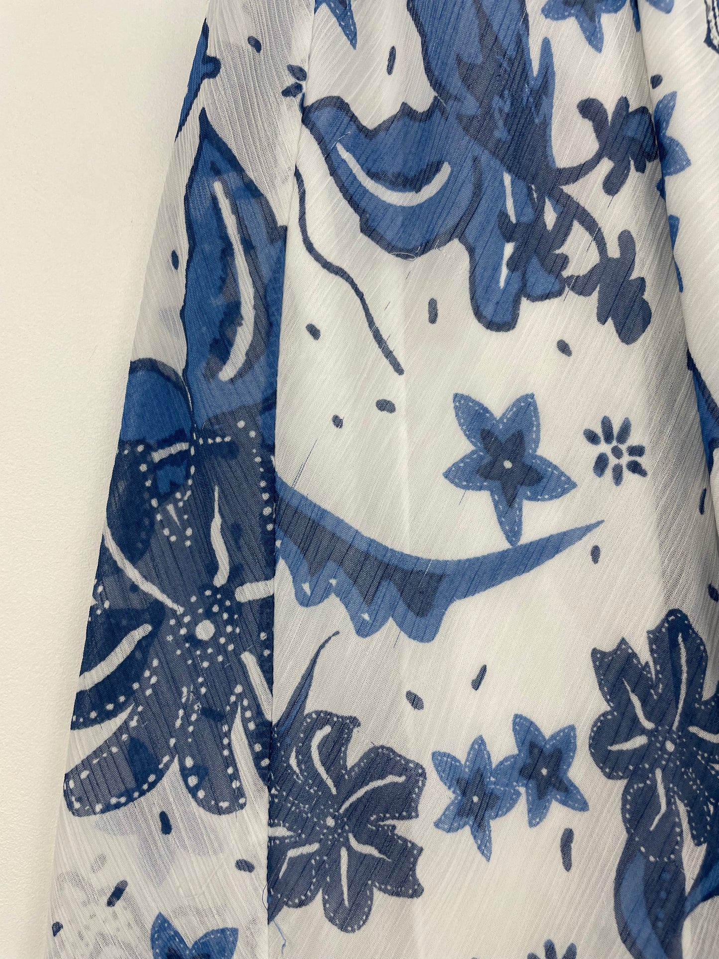 Blue and White Floral Midi Skirt