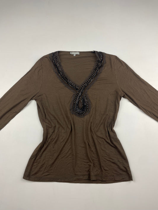 Brown 2000s Fitted Long Sleeve