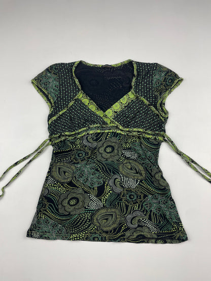 2000s Green Pattern Baby Tee