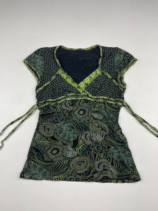 2000s Green Pattern Baby Tee