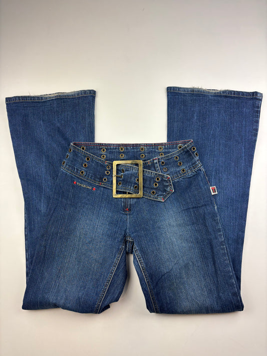 Y2K Buckle Flared Jeans