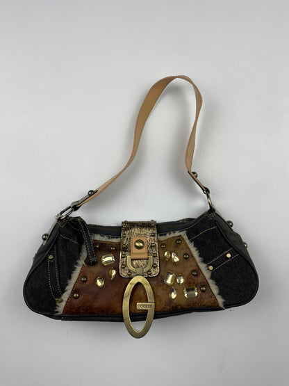 2000s Guess Studded Denim Shoulder Bag