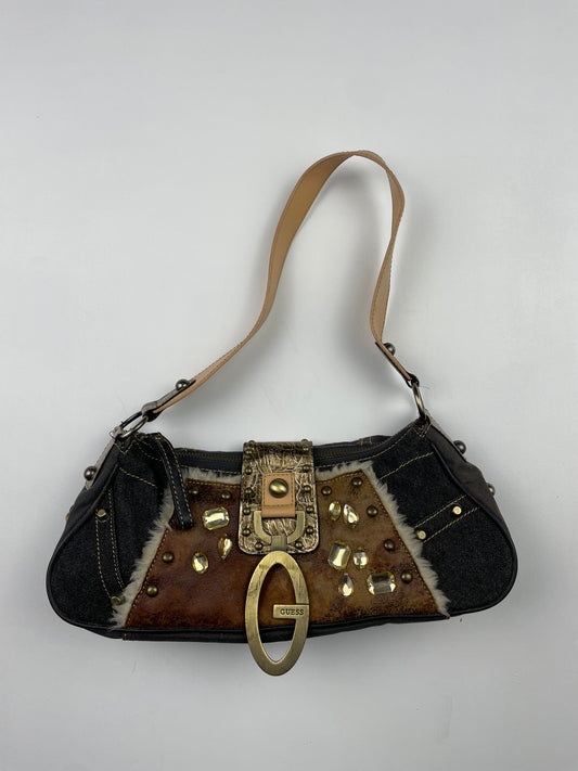 2000s Guess Studded Denim Shoulder Bag