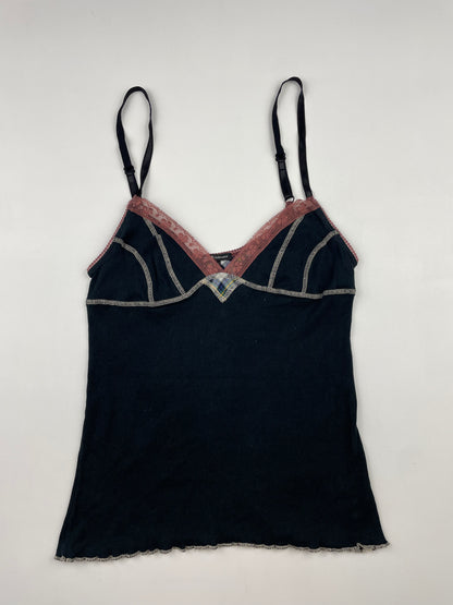 Ribbed Cami with Plaid Detail