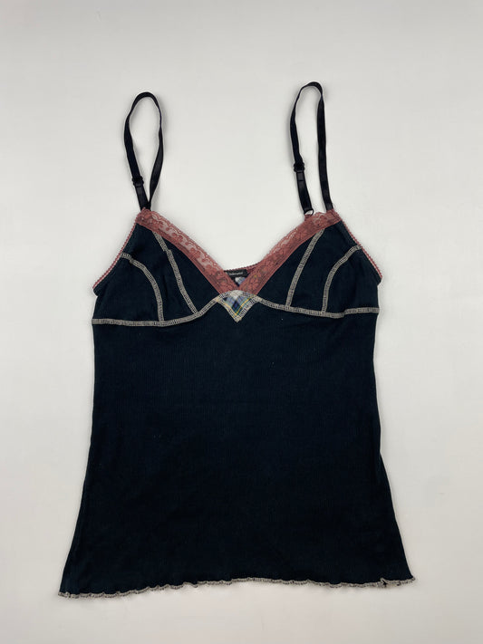 Ribbed Cami with Plaid Detail