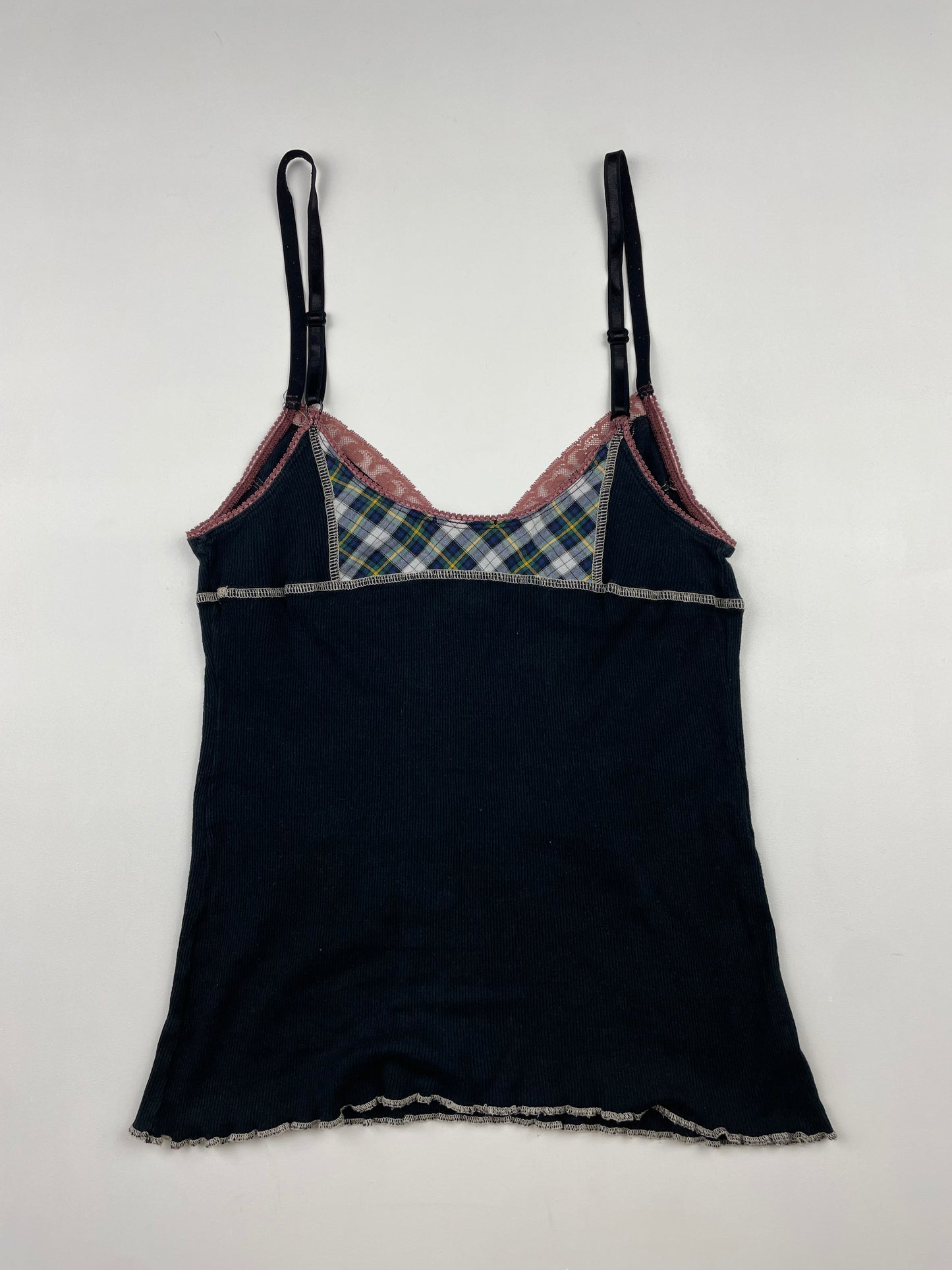 Ribbed Cami with Plaid Detail
