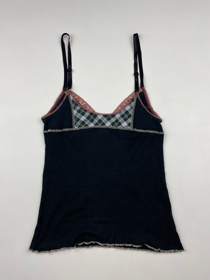 Ribbed Cami with Plaid Detail