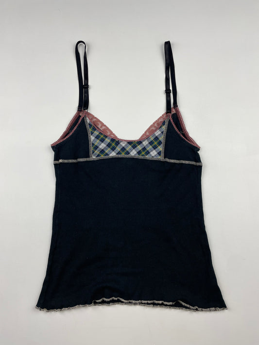Ribbed Cami with Plaid Detail