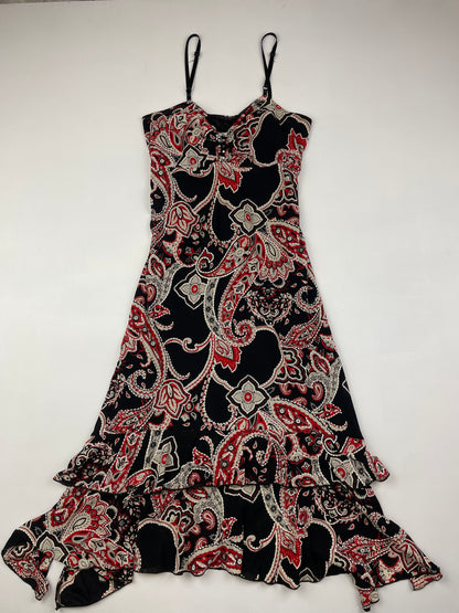 Asymmetric Paisley Midi Dress