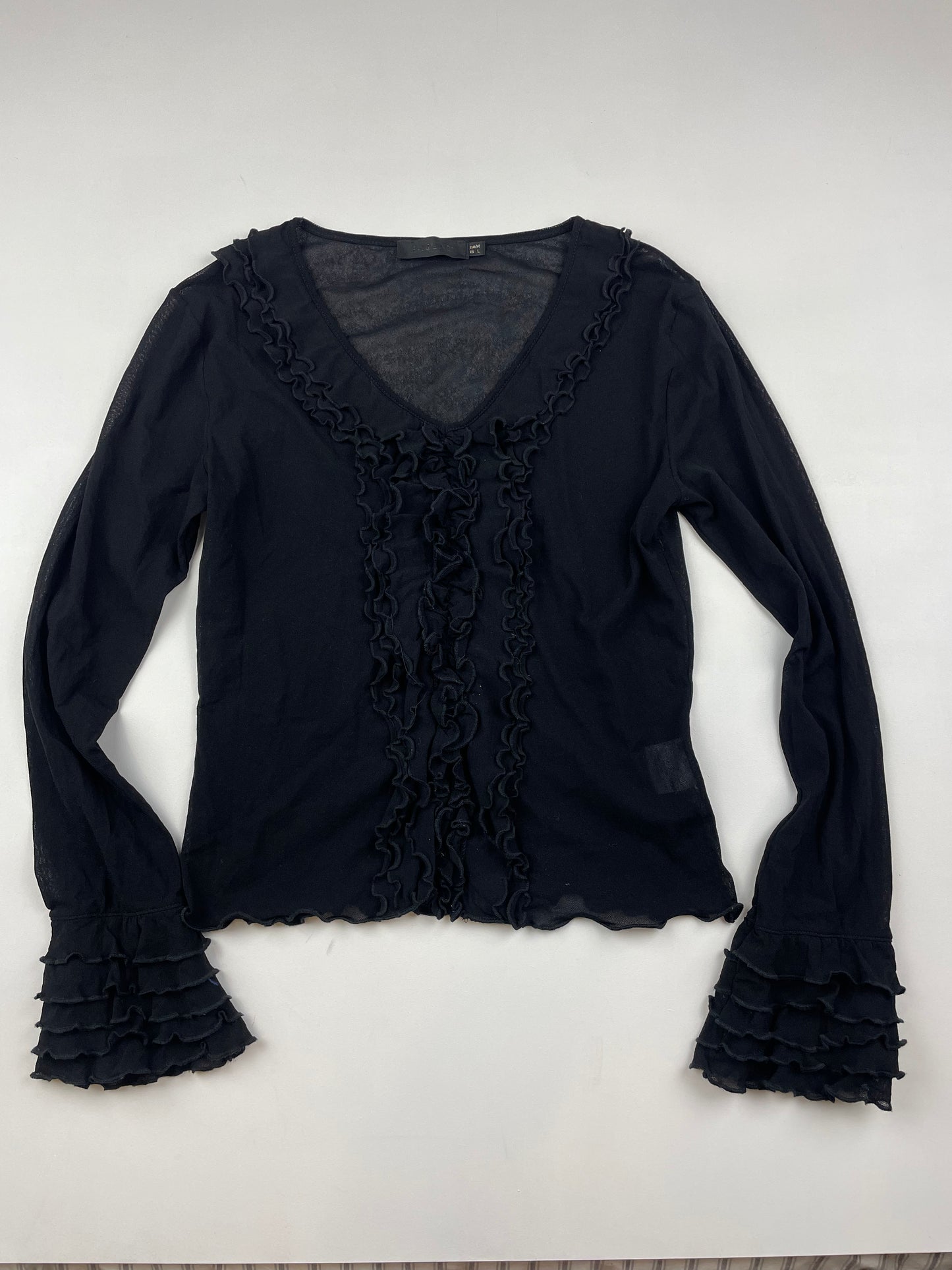 Black Ruffle Mesh Top