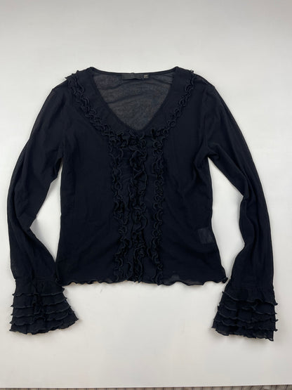 Black Ruffle Mesh Top