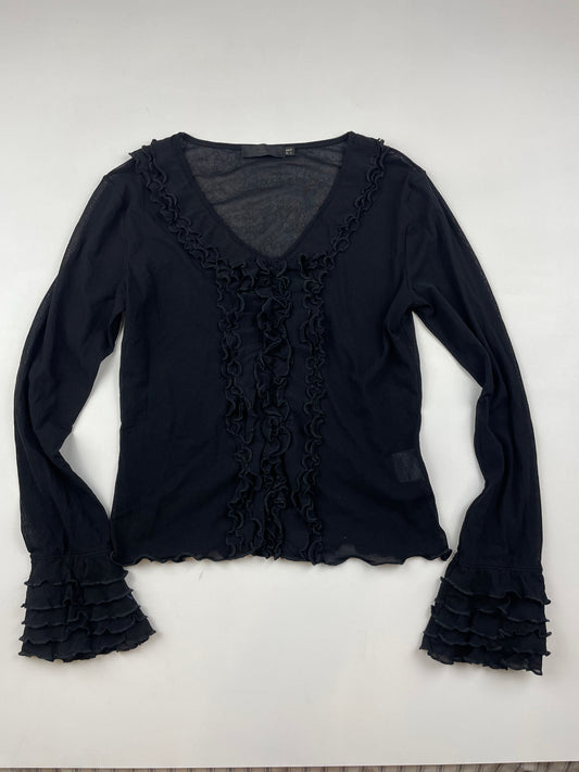 Black Ruffle Mesh Top