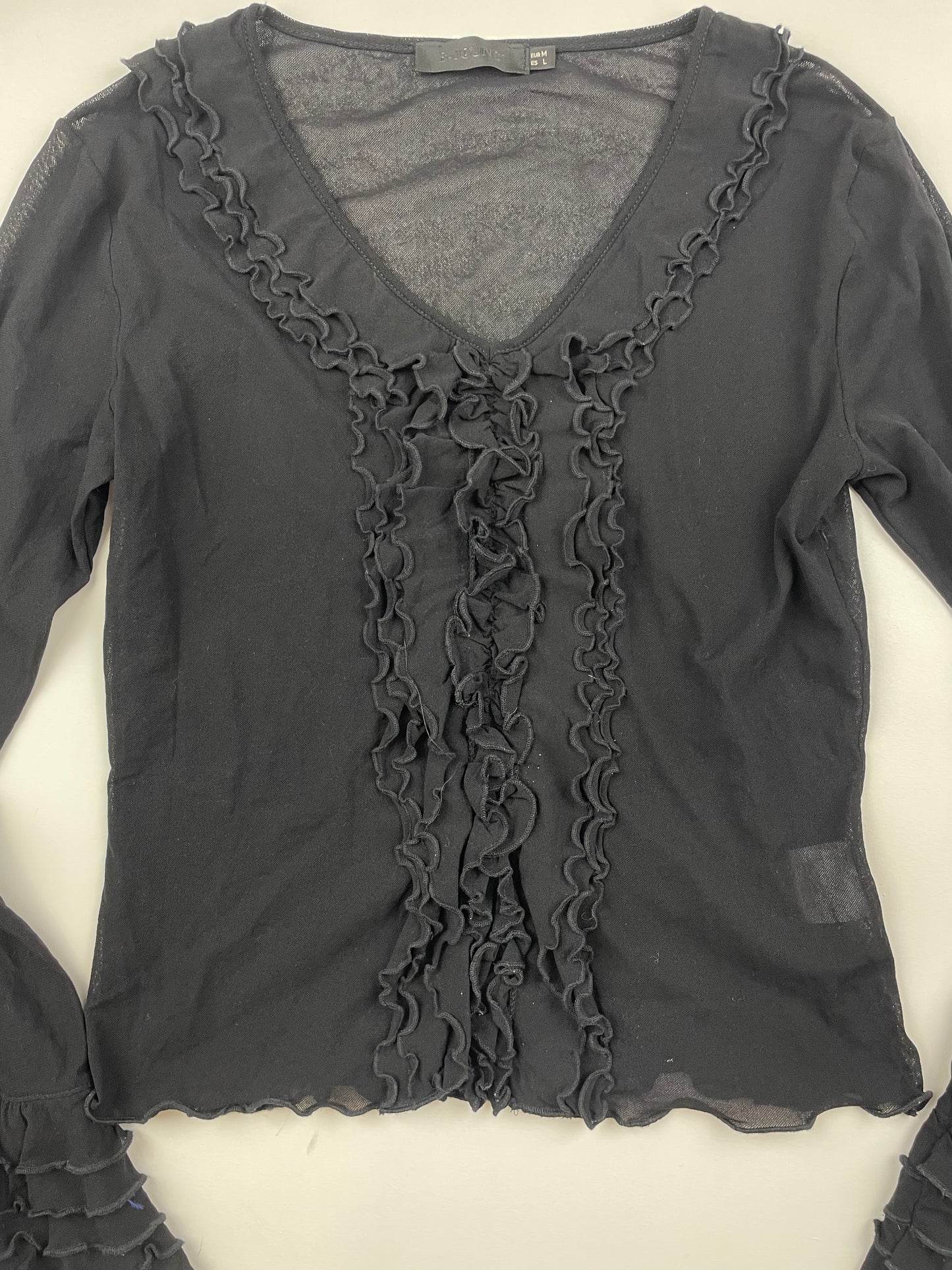 Black Ruffle Mesh Top