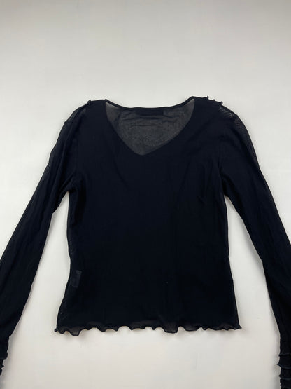 Black Ruffle Mesh Top