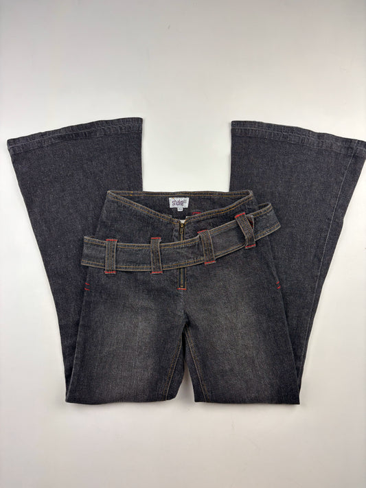 Y2K Asymmetric Belt Flare Jeans