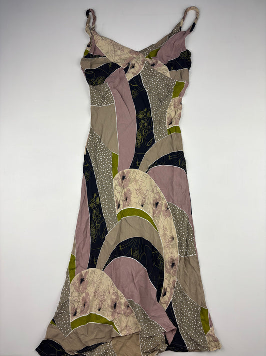 2000s Pattern Twist Strap Maxi Dress