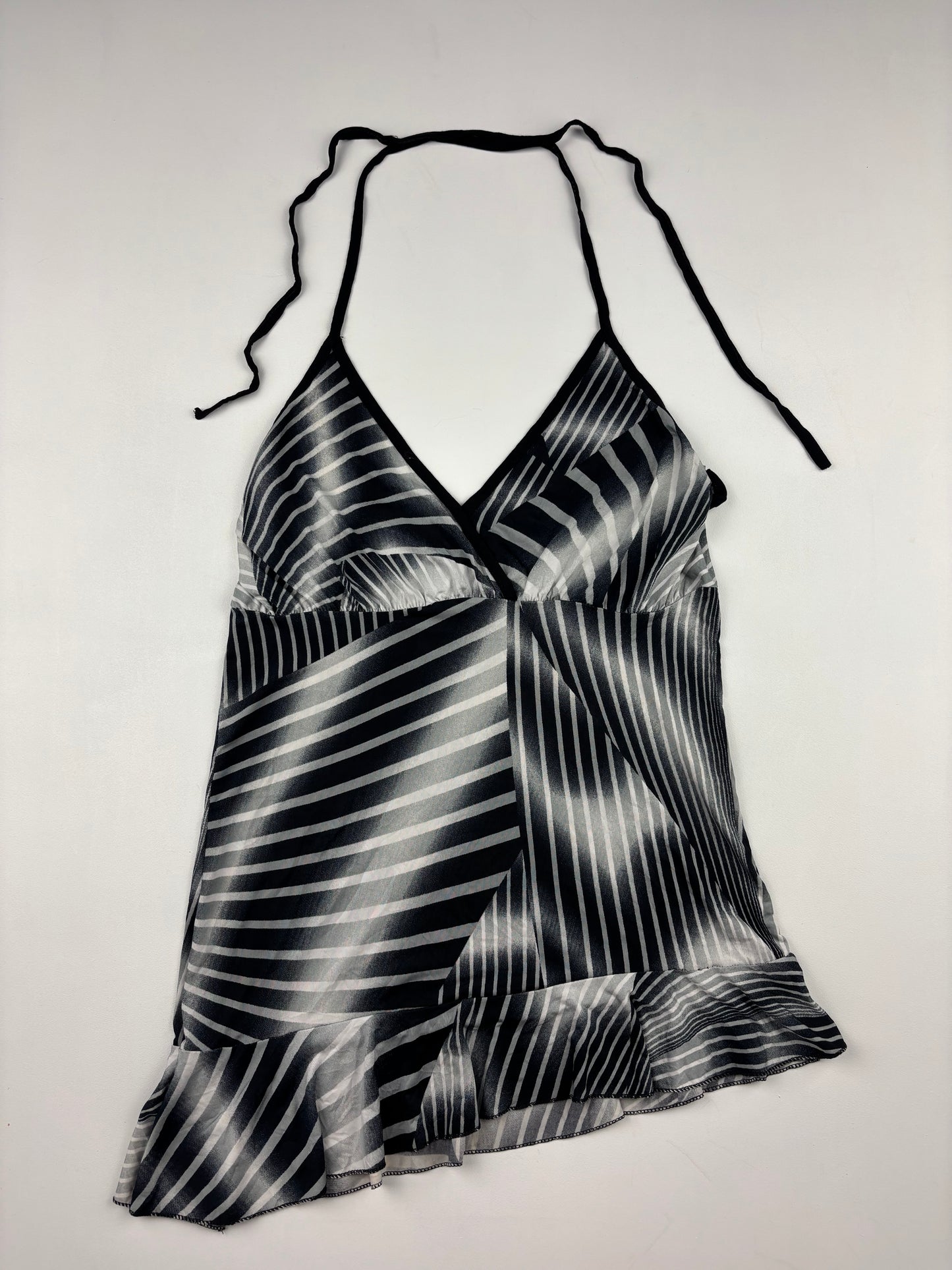 Asymmetric Black and White Halter Top