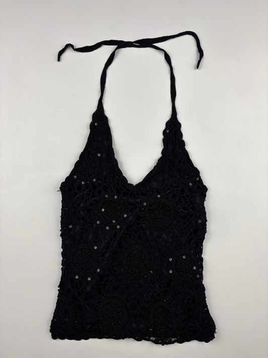2000s Crochet Sequin Black Halter