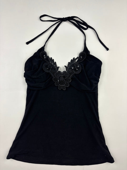 Y2K Black Ruched Fairy Halter Top