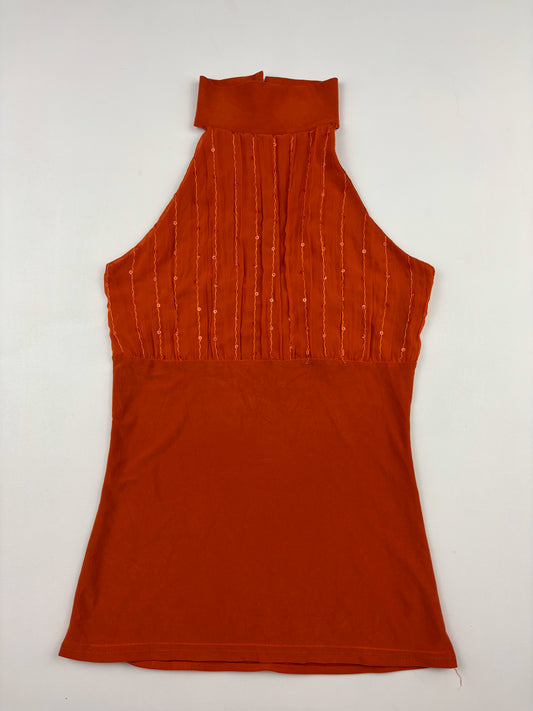 Y2K High Neck Sequin Top