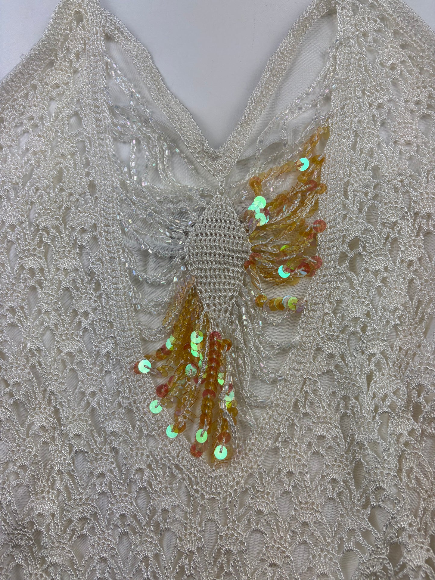 2000s Crochet Sequin White Halter