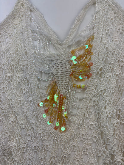 2000s Crochet Sequin White Halter