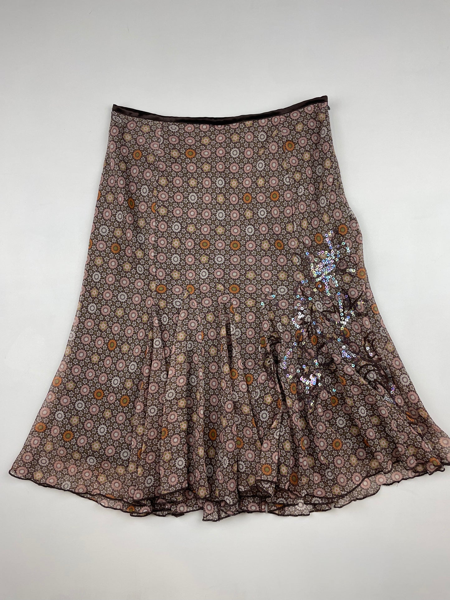 Asymmetric Bedazzled Midi Skirt