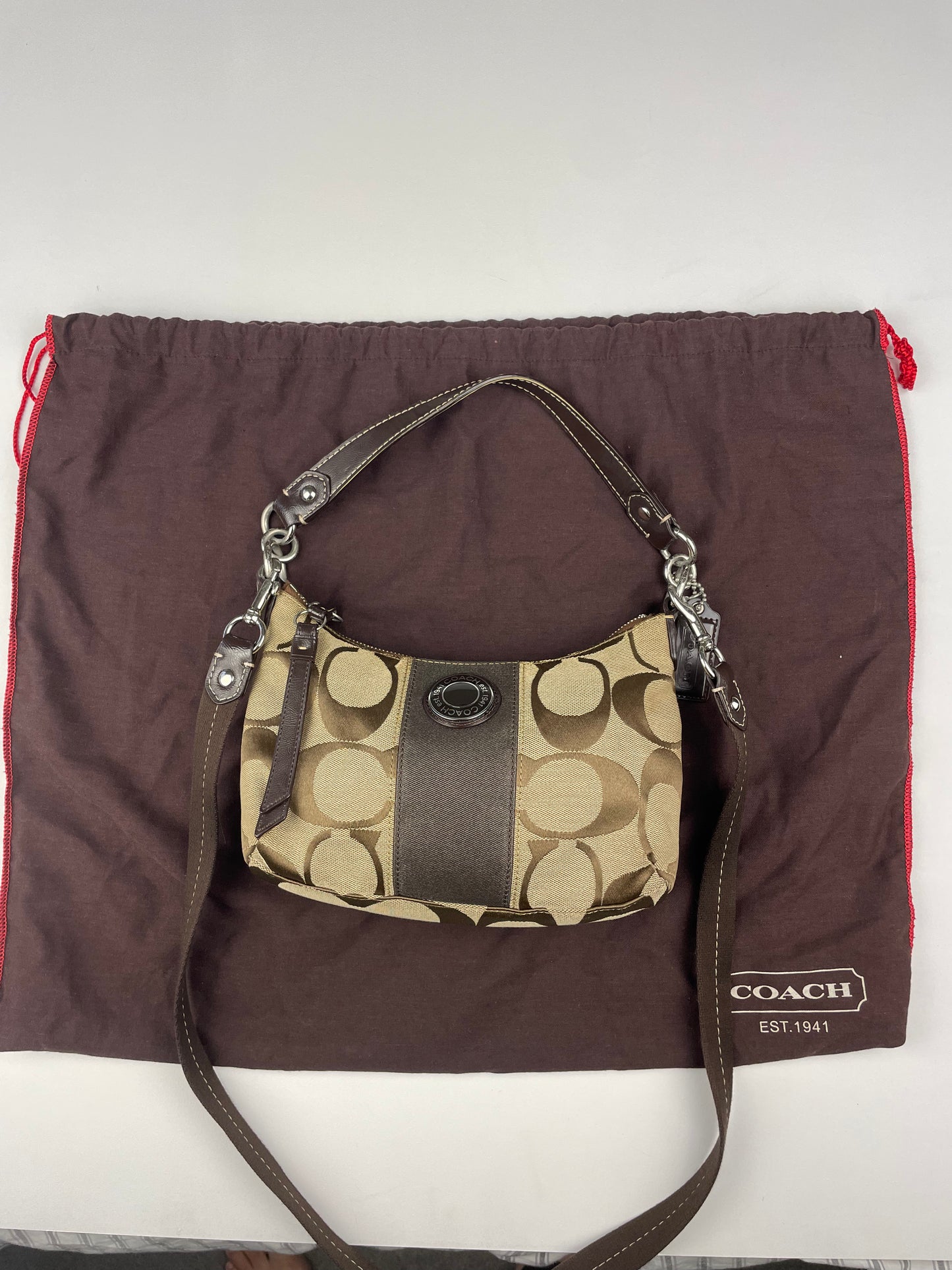 Coach Signature Stripe Demi Brown Two Way Bag