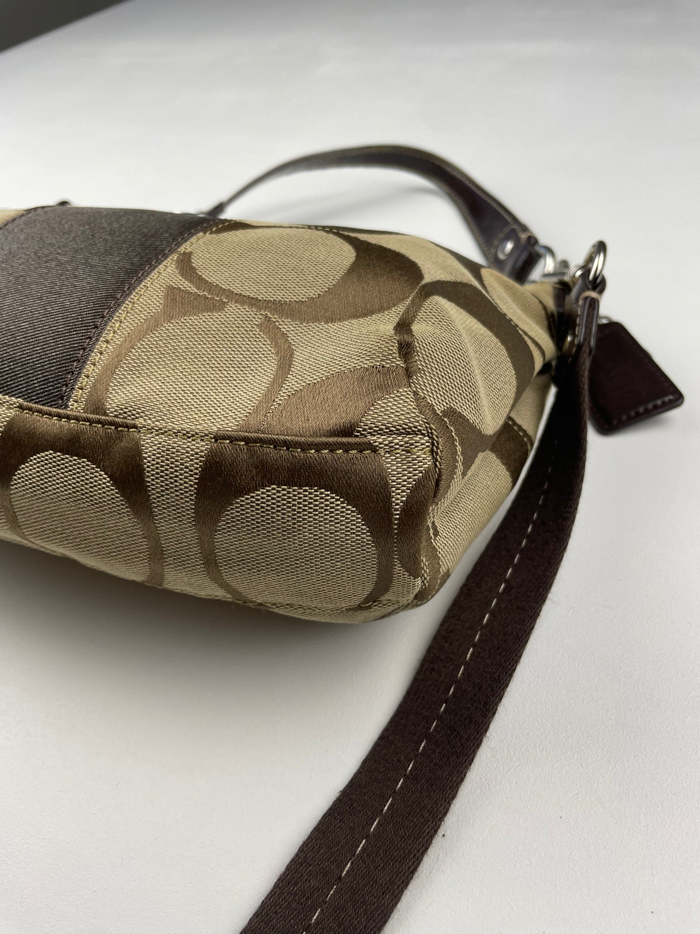 Coach Signature Stripe Demi Brown Two Way Bag