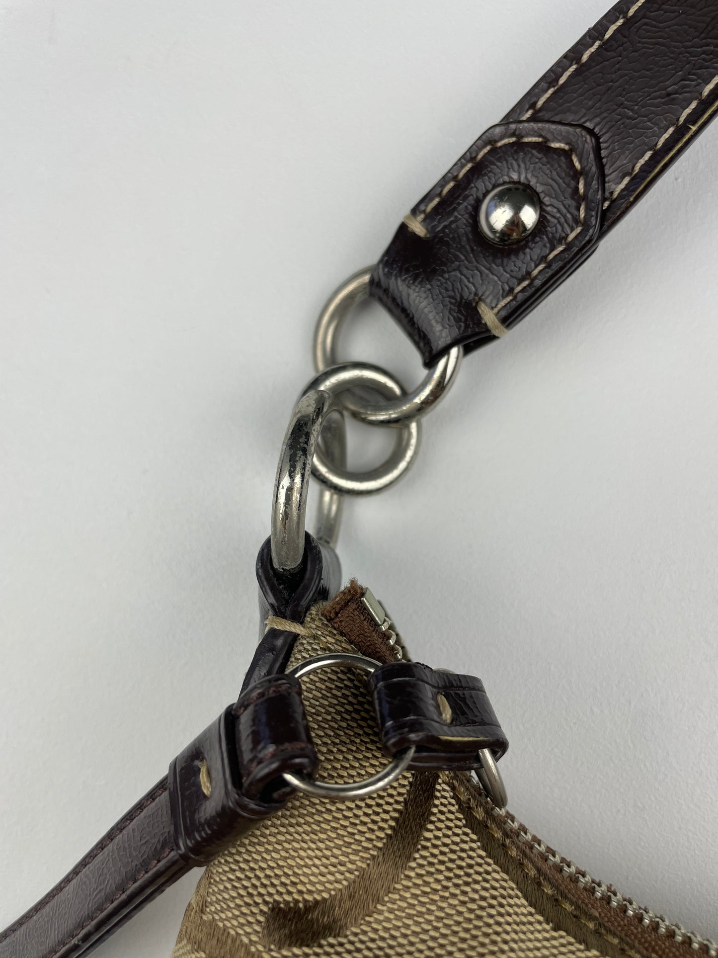 Coach Signature Stripe Demi Brown Two Way Bag