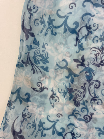 Blue Patterned Mesh and Lace Cami