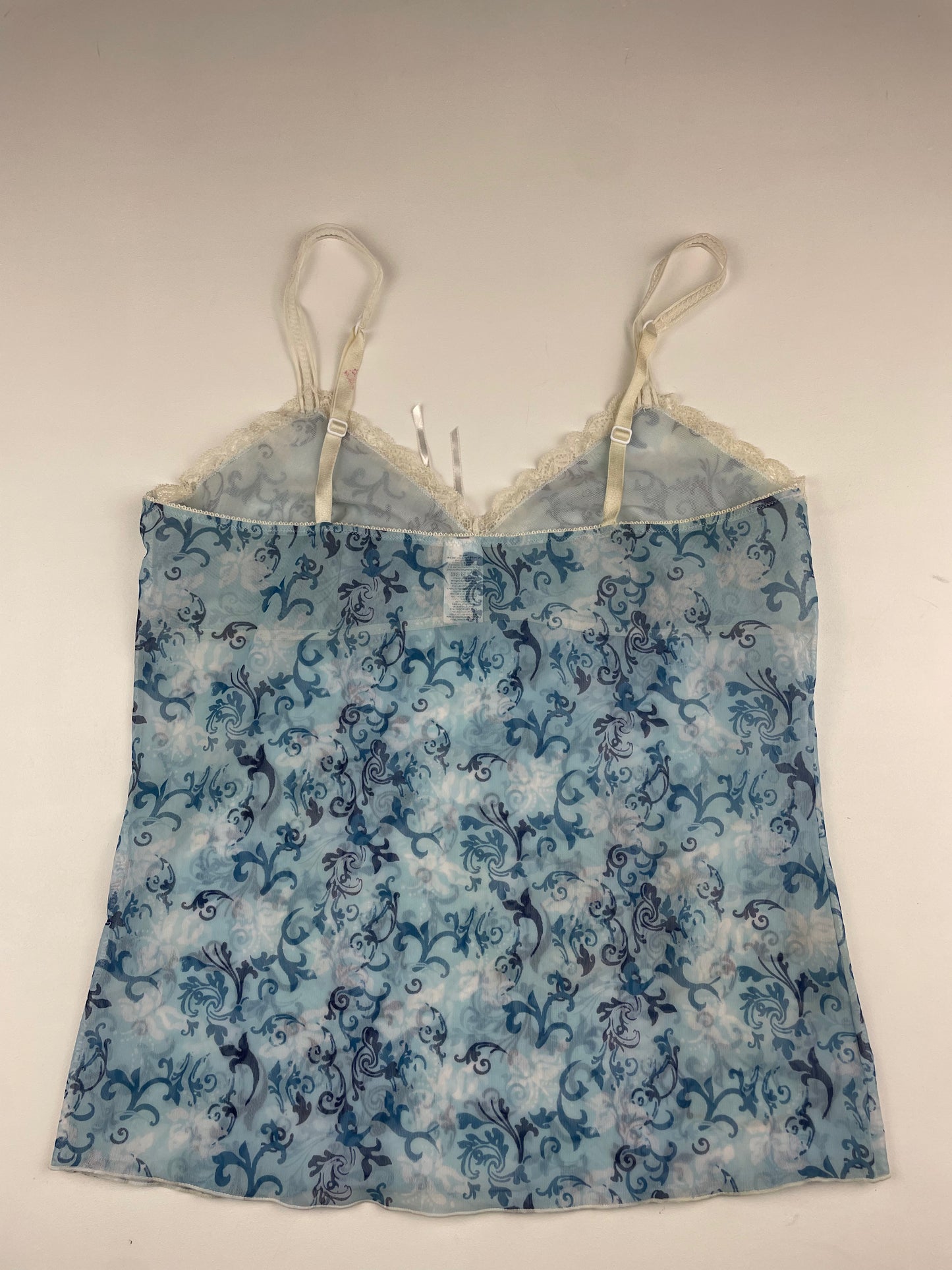 Blue Patterned Mesh and Lace Cami