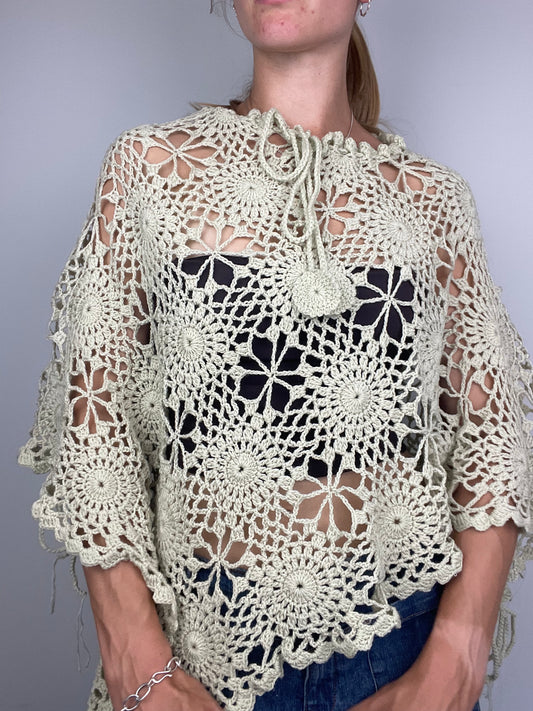 Sage Green Crochet Poncho