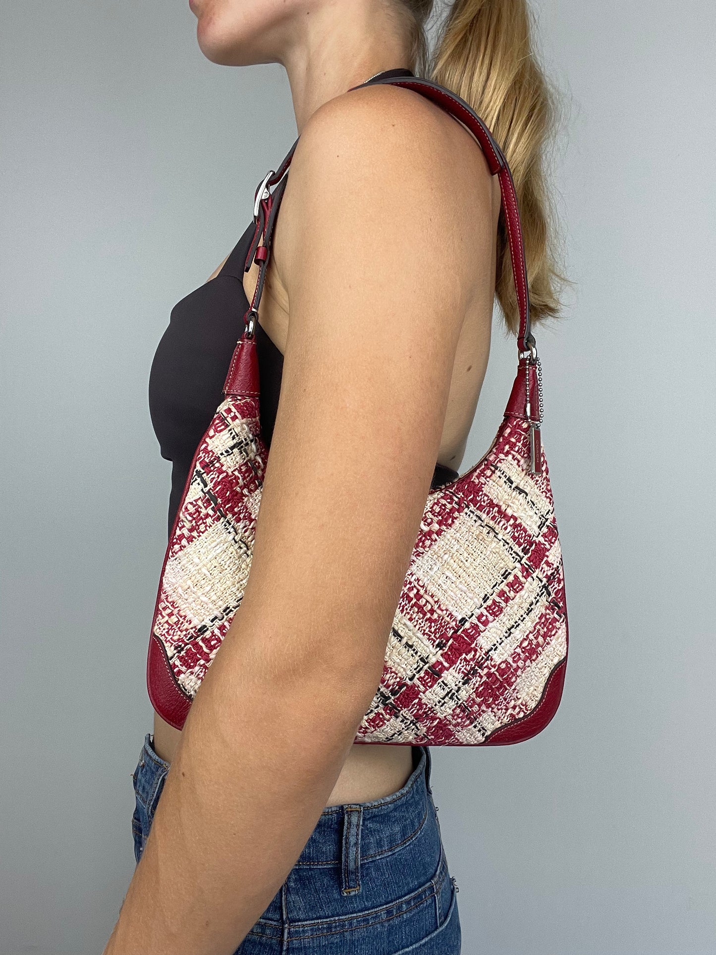 *RARE* Coach Curved Faylyn Tweed Plaid Shoulder Bag