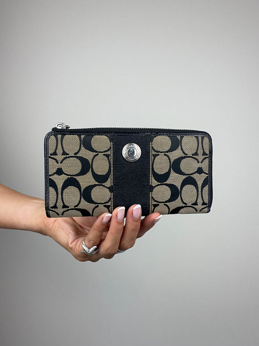 Coach Signature Stripe Wallet Black