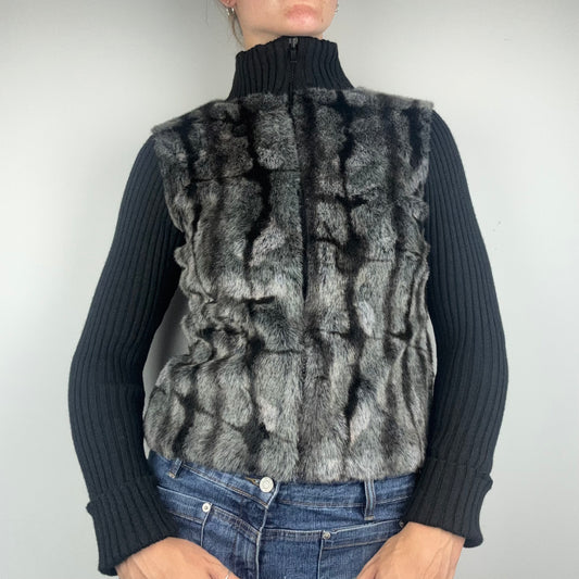 Fitted Y2K Faux Fur Vest Jumper