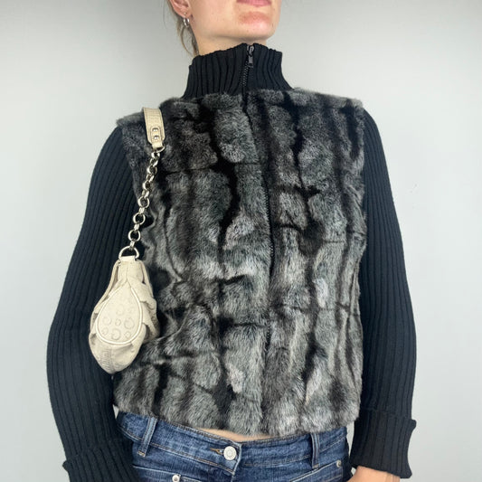 Fitted Y2K Faux Fur Vest Jumper