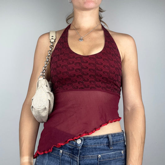Red Halter Top Mesh Half