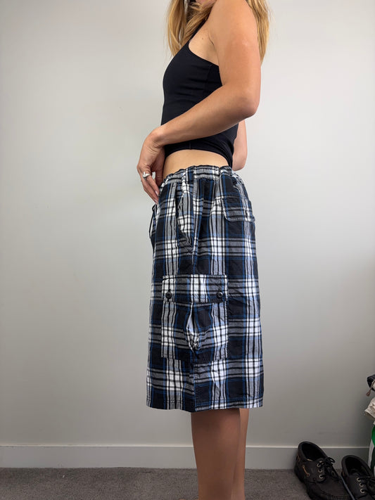 Blue, White + Navy Plaid Baggy Shorts