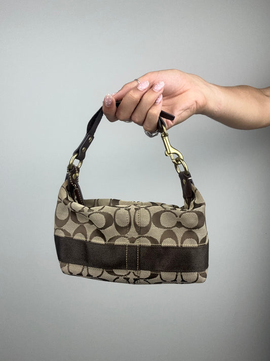 Coach Signature Mini Brown Stripe Hobo Bag