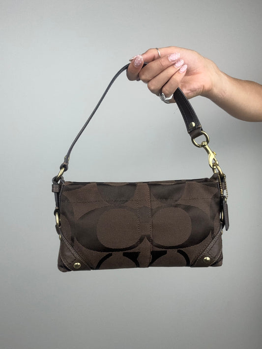 RARE Coach Signature Mini Carly Shoulder Bag in Dark Brown