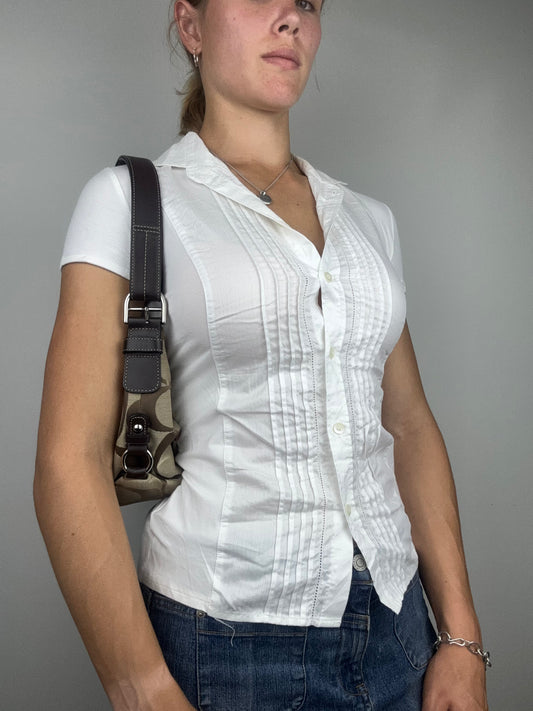 White Upcycled Tie Back Blouse