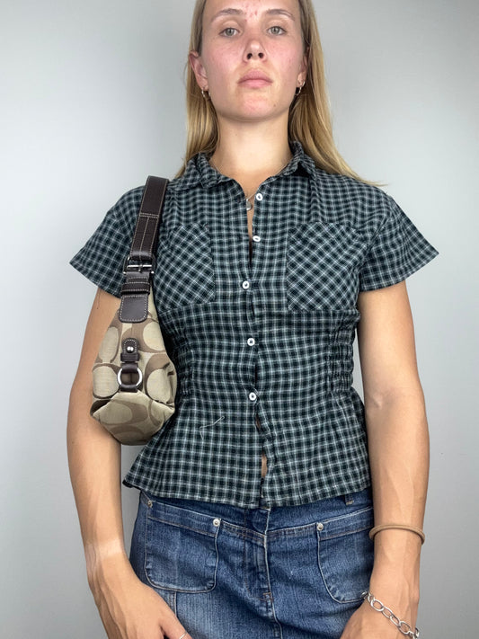 Plaid Upcycled Cinch Blouse