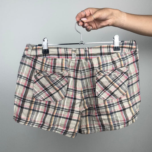 Linen Plaid Mini Shorts
