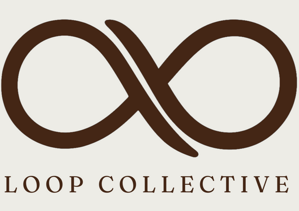 Logo of Loop Collective with an infinity symbol on a beige background