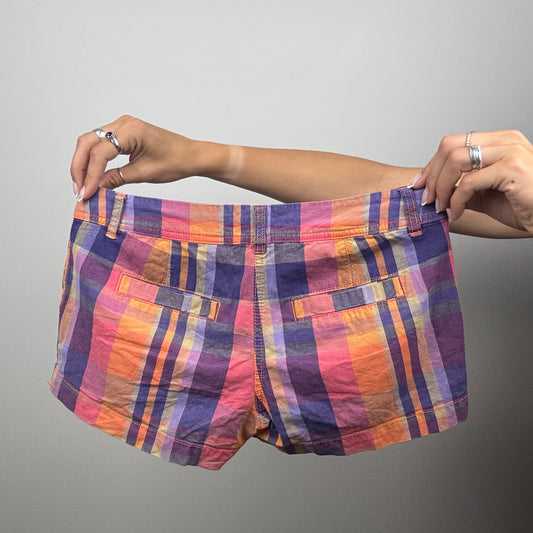 Purple and Orange Plaid Mini Shorts