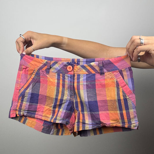 Purple and Orange Plaid Mini Shorts